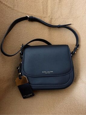 NWOT - Marc Jacobs Black Leather Crossbody with Gold & Black Bag Charm & Accents